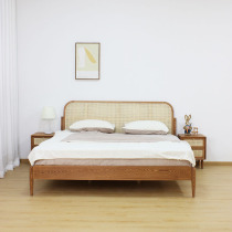 Rattan double bed with backrest master bedroom bed double bed logs 1 5 meters B&B simple wabi-sabi style bed features