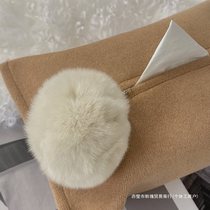 Design fur ball tissue set solid color beige gray fabric tissue box car tissue set large capacity cute tissue