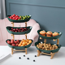 Nordic multi-layer solid wood fruit plate home restaurant dining table coffee table snack plate fruit basket light luxury presentation