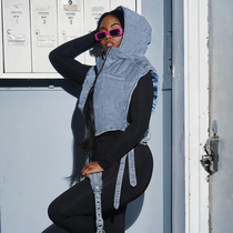 Amazon cross-border European and American clothing 2023 spring new fashion lace-up hooded denim vest jacket