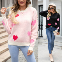 2023 autumn and winter new Amazon sweater love Valentines Day small peach heart sweater round neck knitted pullover sweater for women