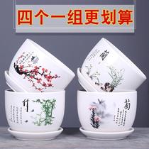 Breathable flower pot ceramic creative personality large clearance with integrated tray household pothos hanging orchid high-end flower pot