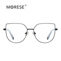 New metal fashionable black frame anti-blue light glasses womens myopia glasses frame cat eye retro flat glasses 3007