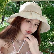 Summer Sun Shade Hat Womens Sun Protection Small Fragrance Pearl White Fisherman Hat 2024 New Large Brim Summer