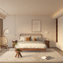Rattan solid wood bed walnut color wabi-sabi style 1 5 meters 1 8 hotel double bed Japanese style B&B master bed