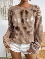 Cross-border foreign trade European and American solid color bell sleeves loose outer sweater Amazon spring and summer Y2K hollow sweater for women