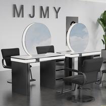 Internet celebrity barber shop g single-double mirror table hairdresser cabinet integrated mirror with light hair salon stainless steel perm and dye mirror