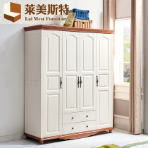 9W Mediterranean style solid wood wardrobe four-door swing door 1 8-meter large wardrobe American country bedroom simple modern