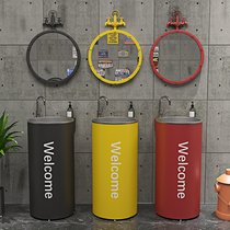 Industrial style round stainless steel washbasin retro commercial column washbasin balcony integrated floor-standing basin