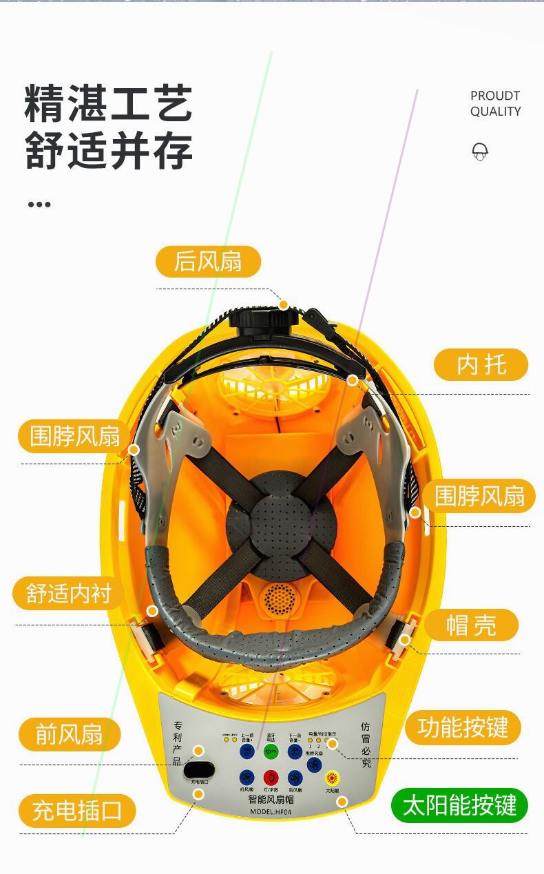 Фанаты Cap 日本进口材质带风扇安全帽子男工地遮阳帽檐防晒空调蓝牙太阳能帽