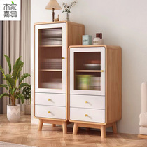 Nordic solid wood small high and low sideboard combination home living room large capacity wine cabinet glass door tea storage cabinet