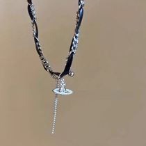 Gold Medal New Queen Mother Surrounded by Saturn Tassel Necklace Dopamine Niche Design Temperament Leather Trendy Cool Hot Girl