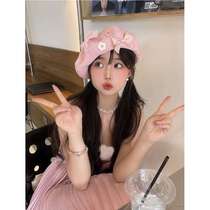 Butterfly cloud-like cream beret breathable face-showing cute large printmaker hat large head circumference versatile