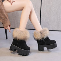 Earthquaking King Short Boots Womens Super High Heel Winter New 13cm Thick-soled Pancake Genuine Leather Fox Fur Inner Height Snow Boots