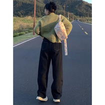 Fat sister black straight jeans for women 300 pounds plus size womens summer pants high waist slimming wide leg trousers