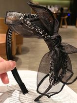 High-end bow headband with teeth anti-slip simple thin edge headband lace mesh headband for women versatile rhinestones