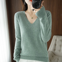 V-neck loose sweater for women 2021 autumn and winter new outer wear versatile sweater solid color long-sleeved thin style top