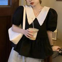 Fat MM extra large size 300 pounds French doll collar short-sleeved shirt for women summer Korean version loose age-reducing puff sleeve top 2