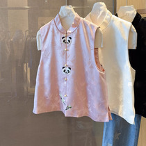New Chinese style (round and round Panda) 24SS new style naive and cute national treasure embroidered bamboo jacquard three-color vest