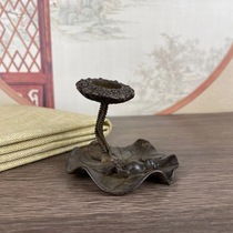Gold medal solid lotus leaf frog shape reverse flow incense insert antique alloy small ornaments copper tea pet cover tea props