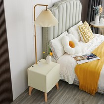 High-end three-dimensional style solid wood storage floor lamp Nordic simple bedroom bedside table oil V warm milk style
