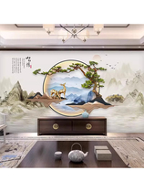 New Chinese style seamless wall cloth TV background wall tea room decoration wallpaper beauty salon health center front desk decoration wallpaper
