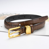 Crocodile pattern retro pin buckle genuine leather thin belt for women Korean Xiaoxi decorative jeans belt for women manufacturer