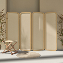 Japanese-style wabi-sabi log rattan screen o partition new Chinese-style living room hotel tea room background wall folding solid wood folding