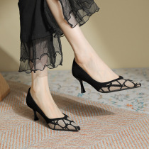 3356-16 Sheep velvet French pointed toe stiletto high-heeled shoes for women with niche design and elegant lady V-neck single shoes