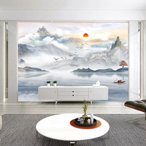 Chinese style home and everything is prosperous lotus bird bamboo and wood fiber integrated wainscot TV background wall elk living room gusset