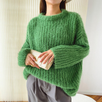 Autumn and winter new heavyweight super thick warm super long fiber silhouette loose lazy mohair pullover sweater for women