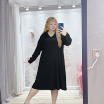 Fat Yingying Extra Large Size Womens Clothing 2024 Spring V-neck Loose 300 Jin Korean Style Solid Color Bottoming Dress