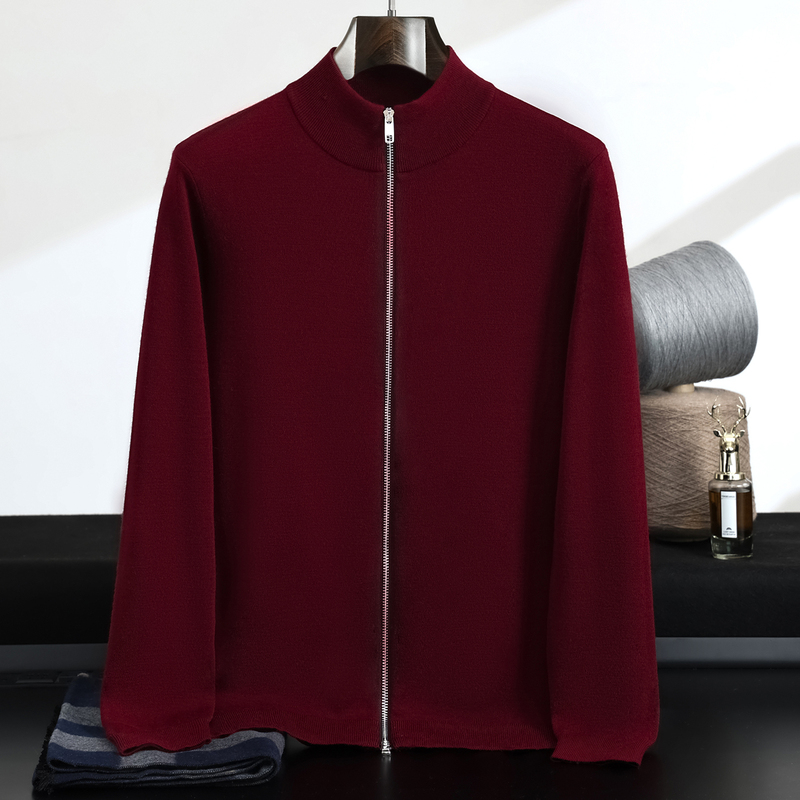 Ordos City Wool Sweater Men's Fine-Spun Cardigan 2026 Spring and Autumn Cashmere Sweater Middle-Aged Dad Red Sweater Coat