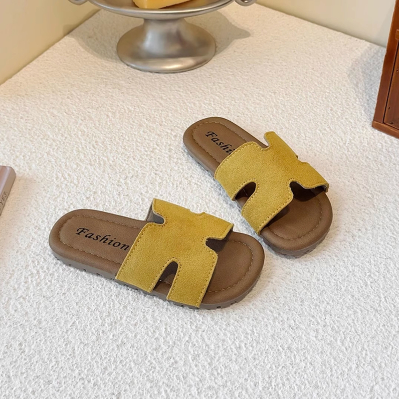 French Uamtor Girls' Summer Open-Toe Versatile Soft-Soled Chanel-Style Outdoor H Slippers, Lazy Casual Girls' Slippers