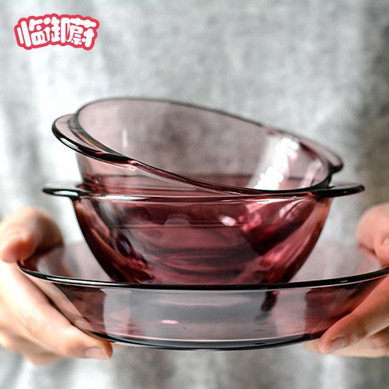 Japanese Nordic Tempered Purple Glass Dinnerware Set for Home Use, Creative Fruit Salad Bowl, Rice Bowl, Instant Noodle Bowl, and Dishware