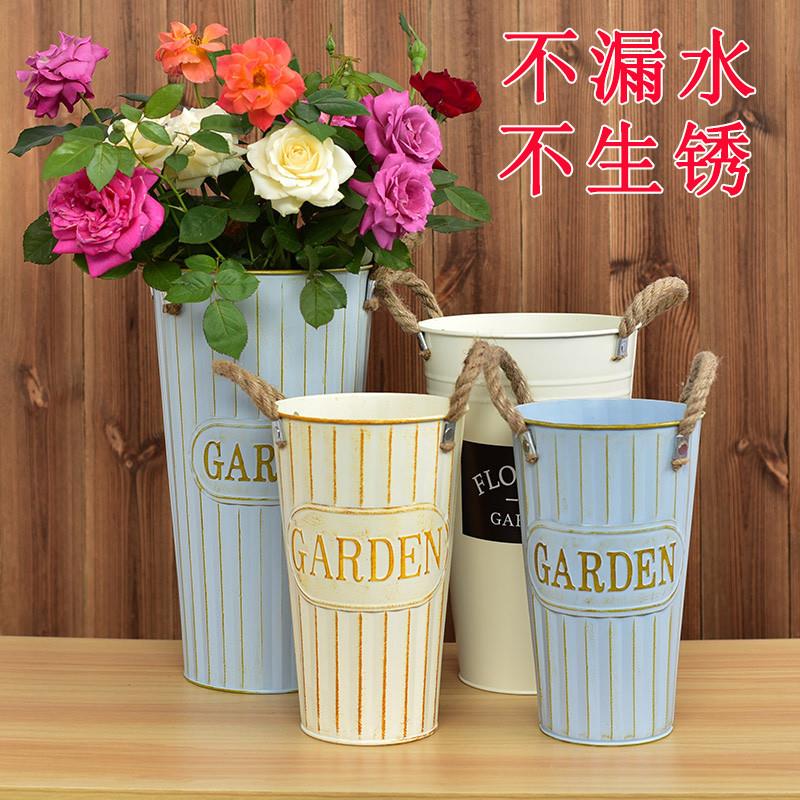Wake Flowers Bucket Flowers Bucket Floral home Flowers Home Flowers Big number Antique Iron Art Flower Pots Dry Flower Vases Flower Vases-Taobao