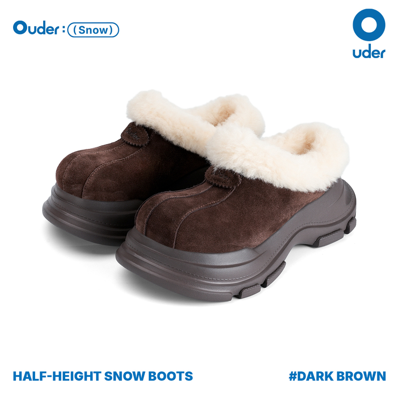 Ouder Wool Large-Toe Shoes for Autumn and Winter, Cold-Resistant Plush Thick-Soled Warm Snow Boots, Furry Half-Slippers, Cotton Shoes