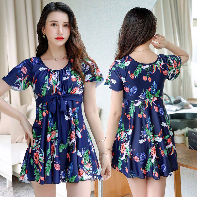 Middle-aged and elderly swimsuit female conservative split short-sleeved elderly swimsuit cover belly hot spring plus size middle-aged and elderly mother swimming