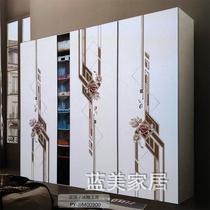 Wardrobe sliding door custom-made new tempered glass art solid wood film louver sliding door closet modern simplicity