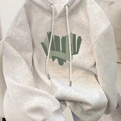 Gray Hooded Sweatshirt for Women, 2025 Autumn and Winter New Popular Style, Loose Oversized Jacket, Fleece-Lined and Thickened Long-Sleeve Top