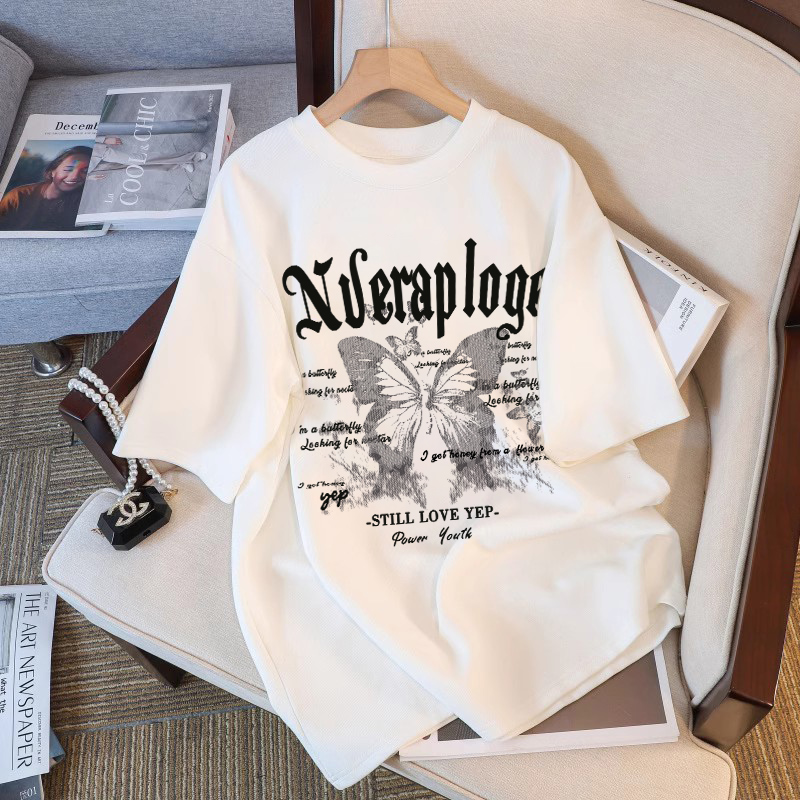 アメリカンレトロホワイトピュアコットン半袖Tシャツレディース夏2025新作売れ筋夏Tシャツゆったり大きいサイズトップス