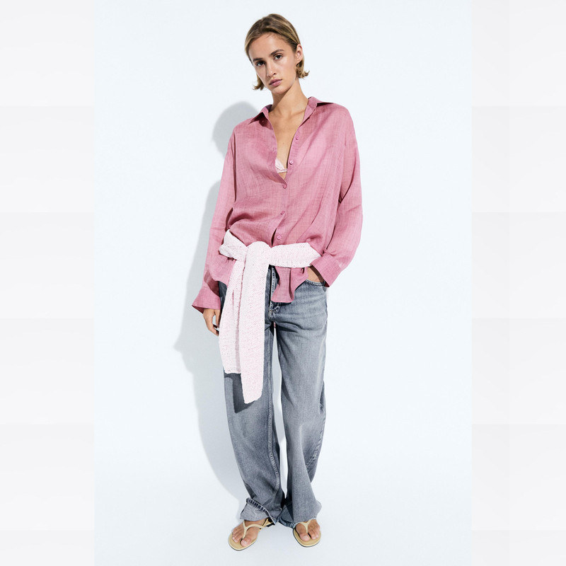 Md Early Autumn New Style French Casual Loose Work Clothing Pink Lapel Long-Sleeved Shirt Top 05149749665