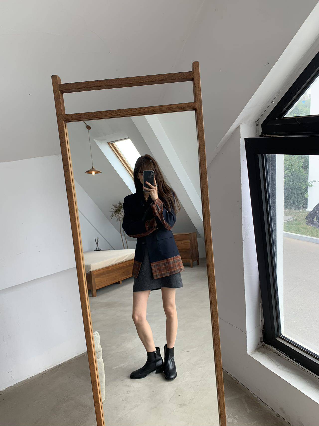 Теперь маткаси CDG девушка плед цвет hit сращивание дизайн смысл пальто костюм 