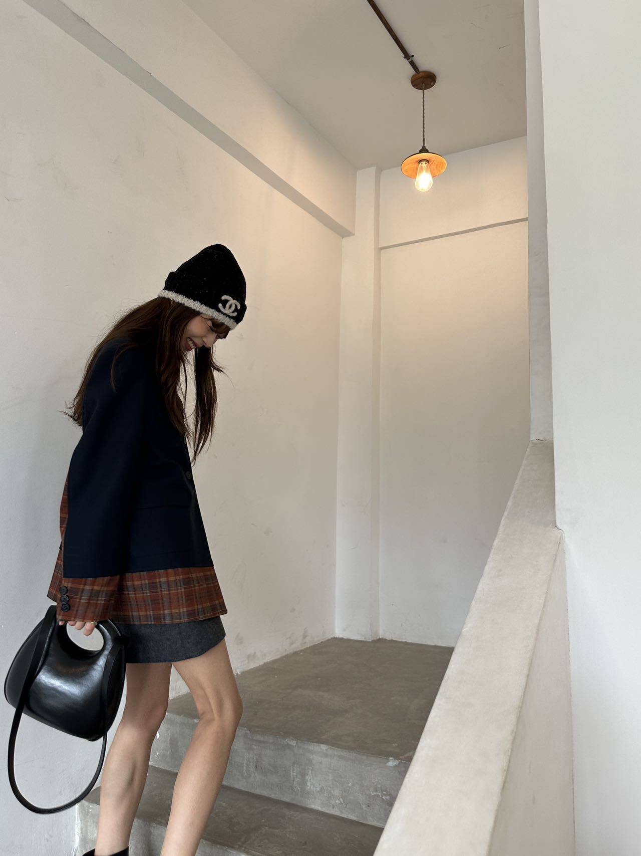 Теперь маткаси CDG девушка плед цвет hit сращивание дизайн смысл пальто костюм 