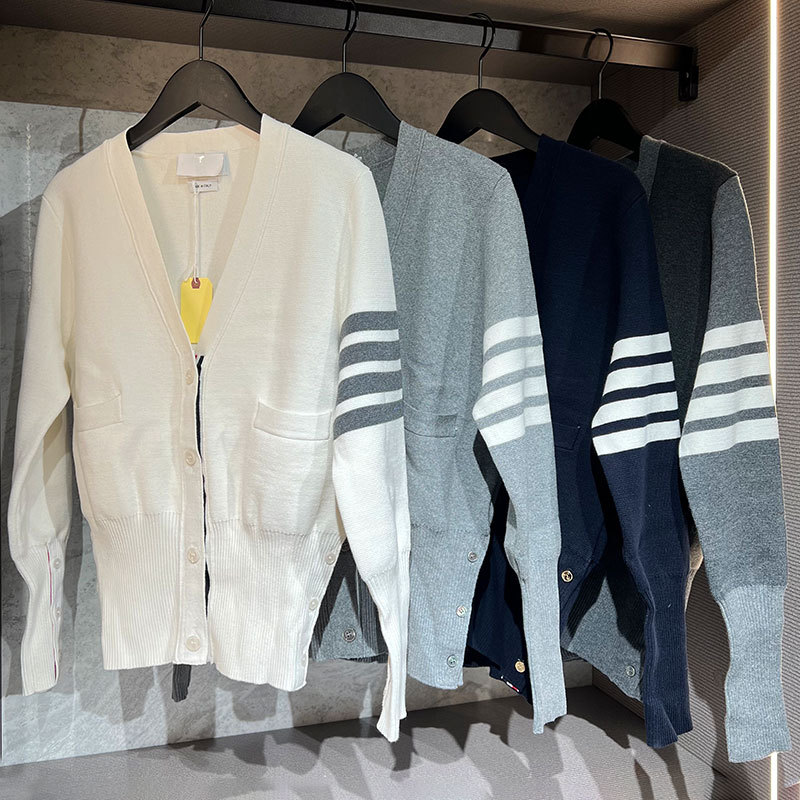 Tb Cyndi Wang Style Cotton Cardigan for Women, Autumn and Winter 2025, Preppy Style, Slim Fit, V-Neck Knit Sweater, Four-Stripe Jacket