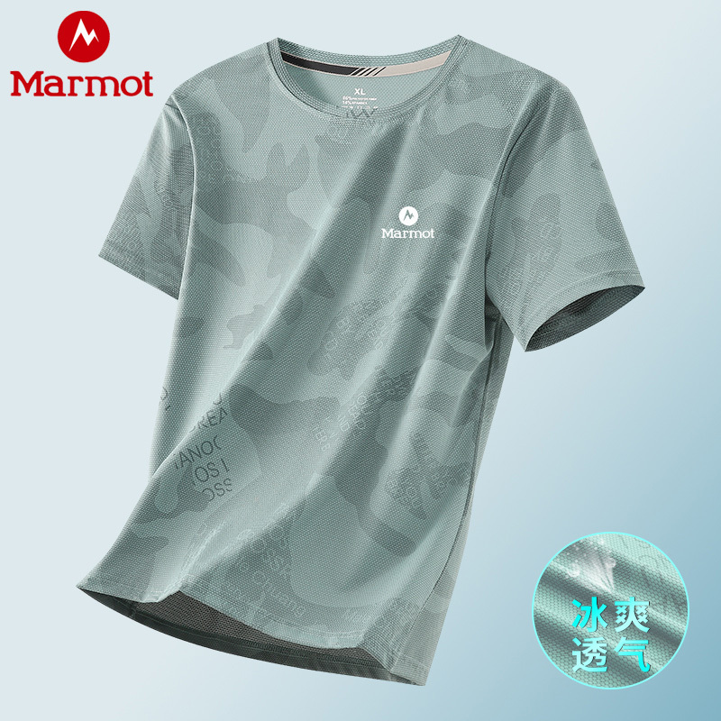 Marmot Short-Sleeved T-Shirt Men's Summer Ice Silk Breathable Round Neck Quick-Drying Clothing Running Fitness Sports Top