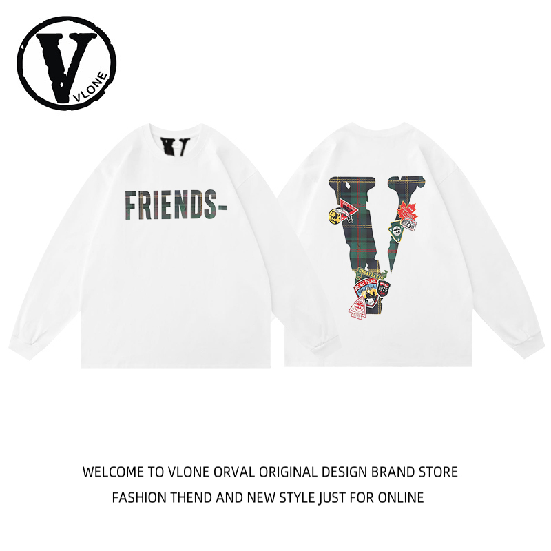 Authentic Vlone Orval American Retro Trendy Brand Long-Sleeved T-Shirt for Men and Women, Loose-Fitting Base Shirt Top