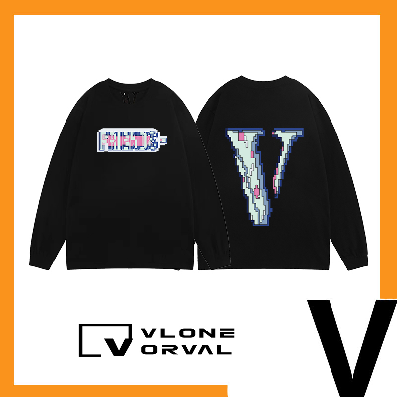 Authentic Vlone Orval Mosaic Letters Big V Long-Sleeved American Spring & Fall Thin Loose Men's Couple T-Shirt