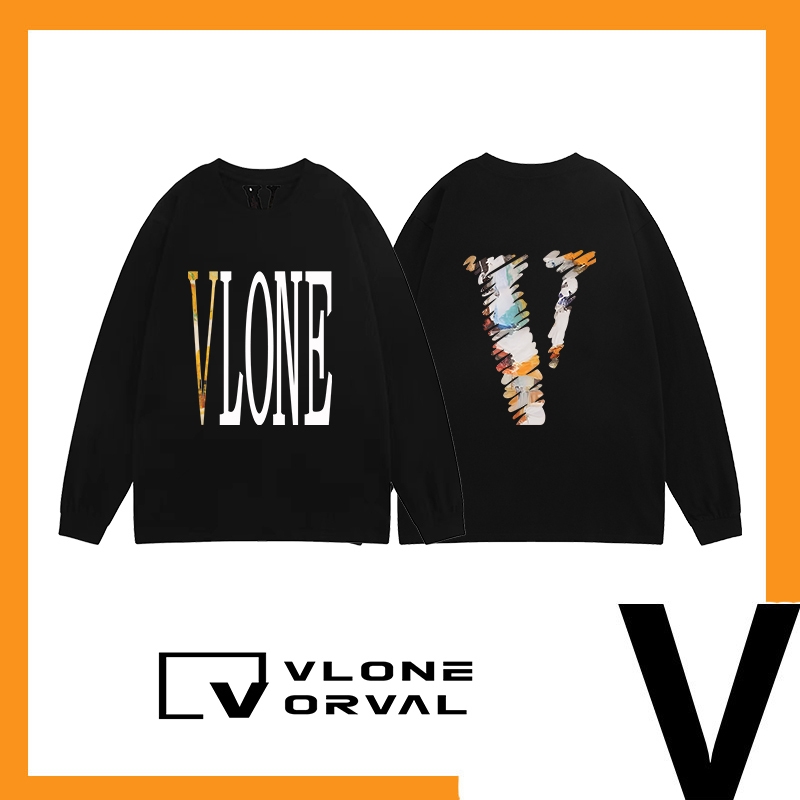 Vlone Orval Big V Graffiti Heavyweight Pure Cotton National Trend Brand Long Sleeve T-Shirt Loose Casual Men's Spring and Autumn Base Shirt