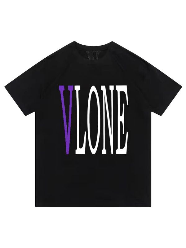 New Vlone Orval Solid Color Large V Short-Sleeve Pure Cotton T-Shirt Couple Style Wang Yibo Unisex Trendy Streetwear Summer